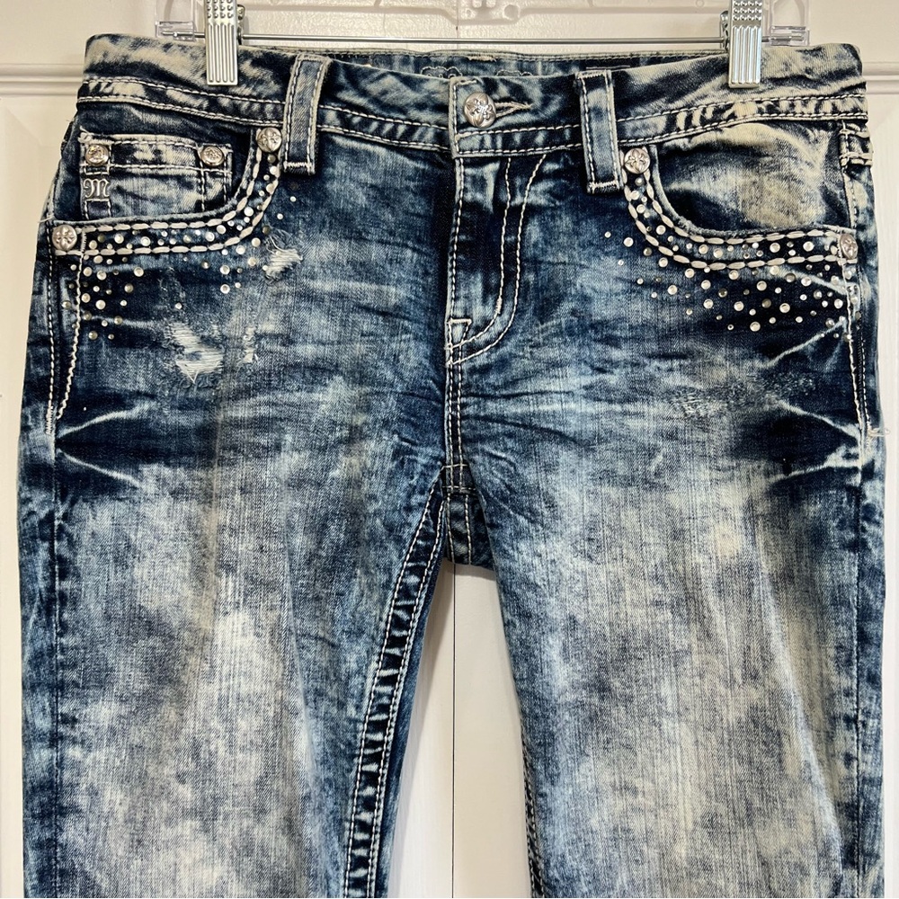 Miss Me Embellished Signature Ankle Skinny Jeans Acid Wash Mid Rise Size 30 Y2K - Picture 4 of 16